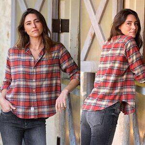 NEW Frank & Eileen Cotton Relaxed Button-Up Plaid Shirt Washed Red Size: XS